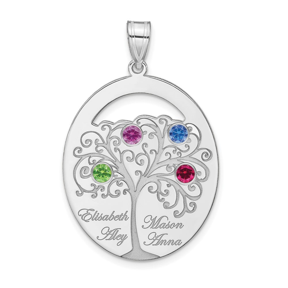 SSilver/Rhod-plated 4 Birthstone w/SSilver Bezel Family Pendant