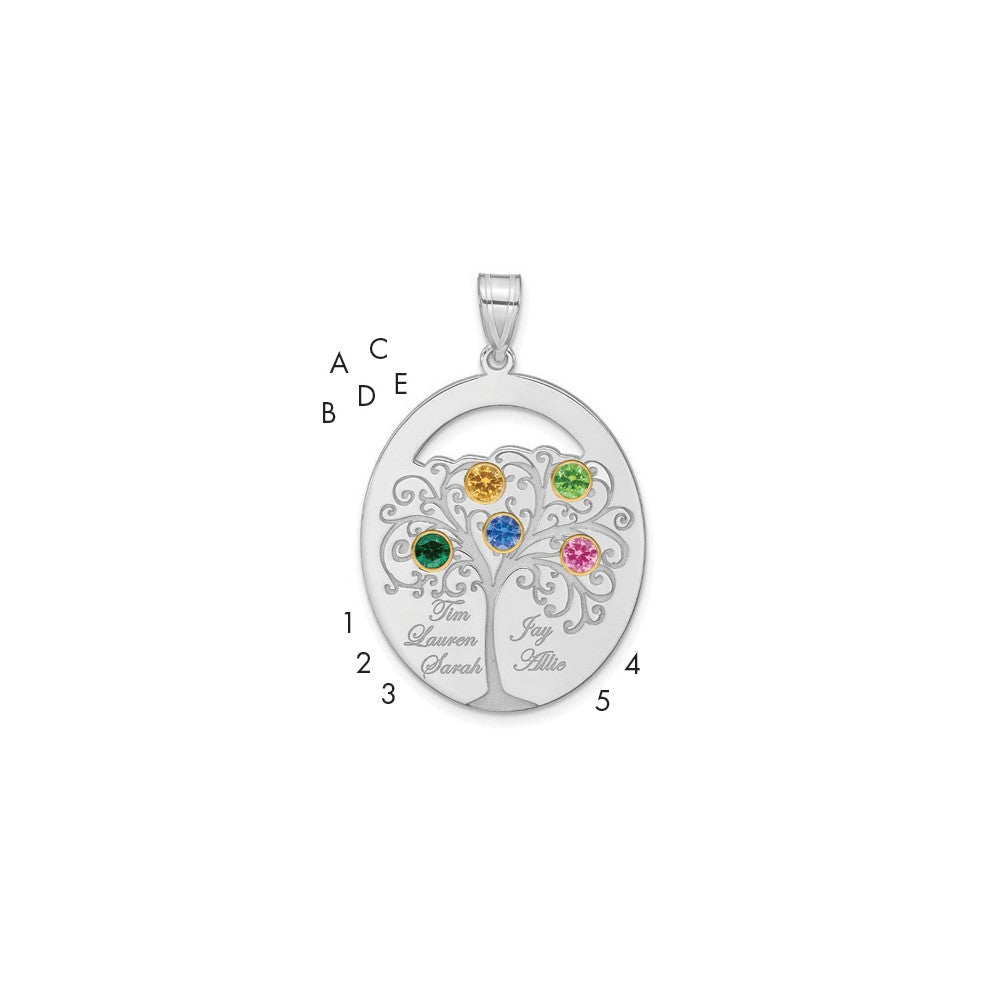 Sterling Silver/Rhod-plated 5 Birthstone w/ 14k Bezel Family Pendant