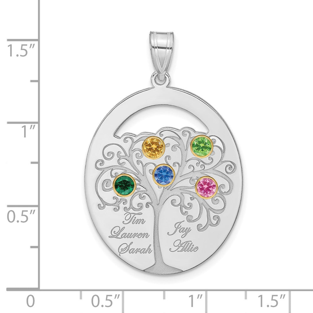 Sterling Silver/Rhod-plated 5 Birthstone w/ 14k Bezel Family Pendant