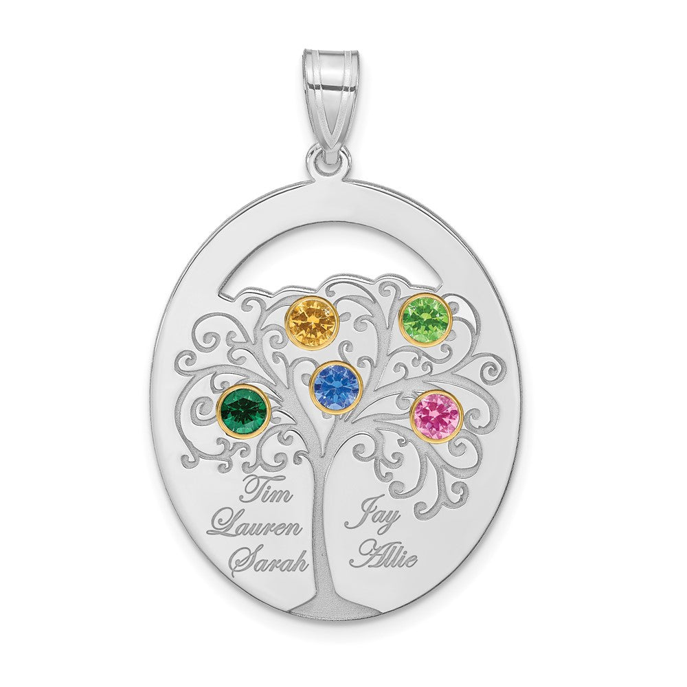 Sterling Silver/Rhod-plated 5 Birthstone w/ 14k Bezel Family Pendant