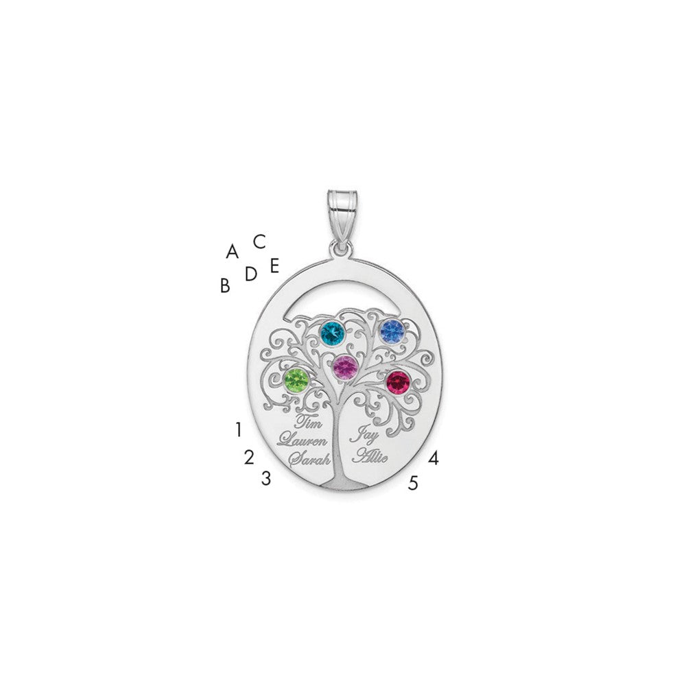 SSilver/Rhod-plated 5 Birthstone w/SSilver Bezel Family Pendant