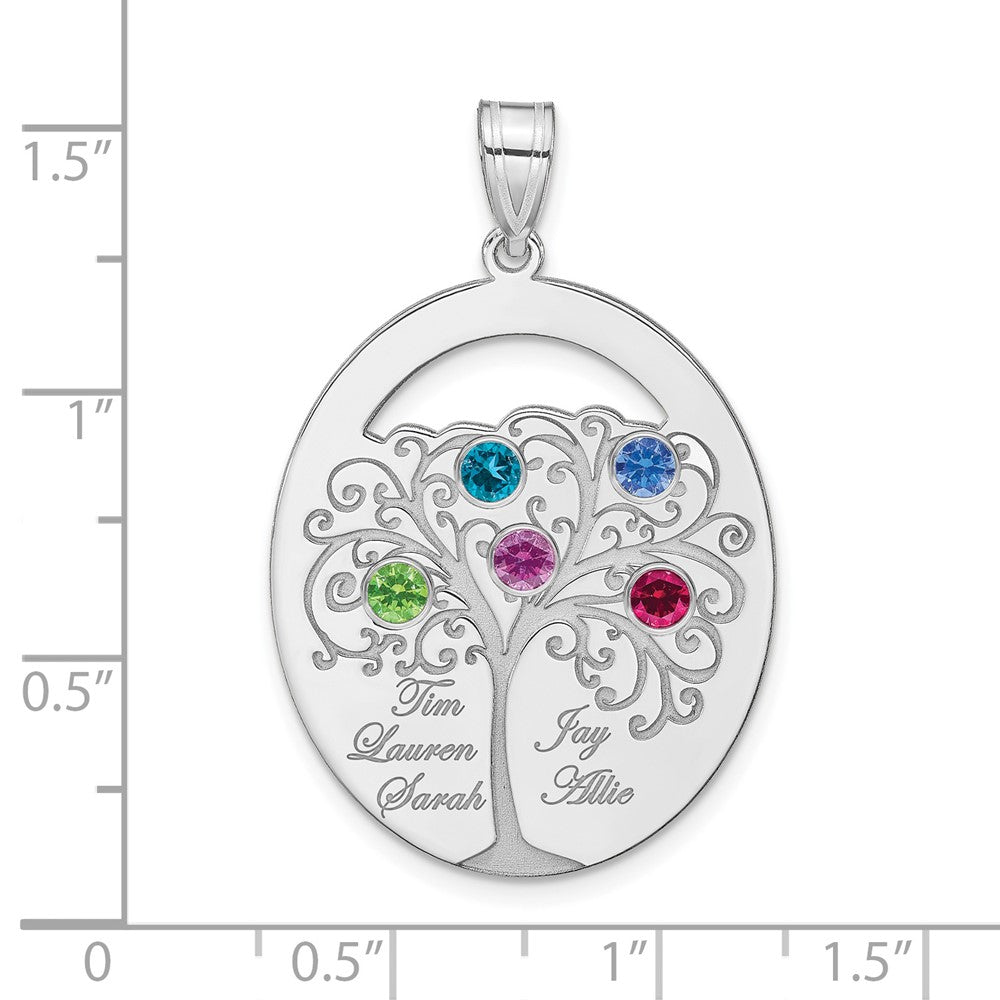 SSilver/Rhod-plated 5 Birthstone w/SSilver Bezel Family Pendant