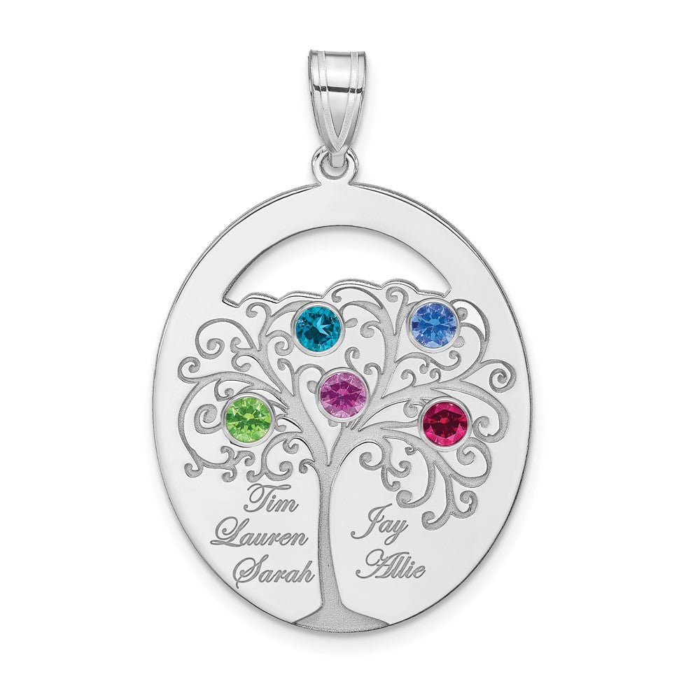 SSilver/Rhod-plated 5 Birthstone w/SSilver Bezel Family Pendant