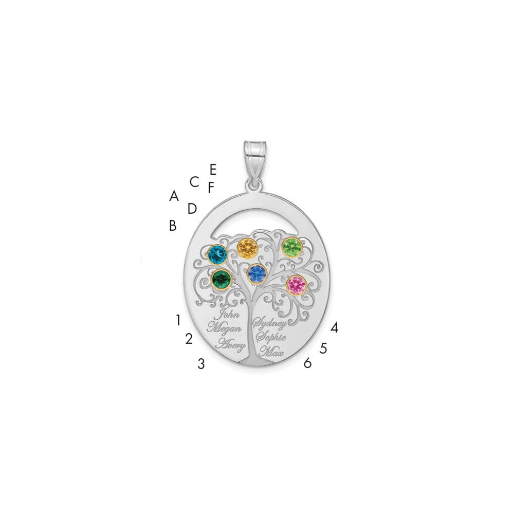 Sterling Silver/Rhod-plated 6 Birthstone w/ 14k Bezel Family Pendant