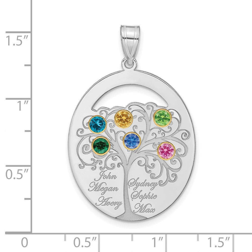 Sterling Silver/Rhod-plated 6 Birthstone w/ 14k Bezel Family Pendant