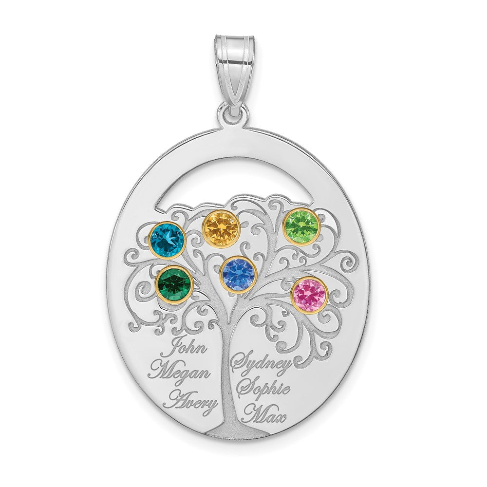 Sterling Silver/Rhod-plated 6 Birthstone w/ 14k Bezel Family Pendant