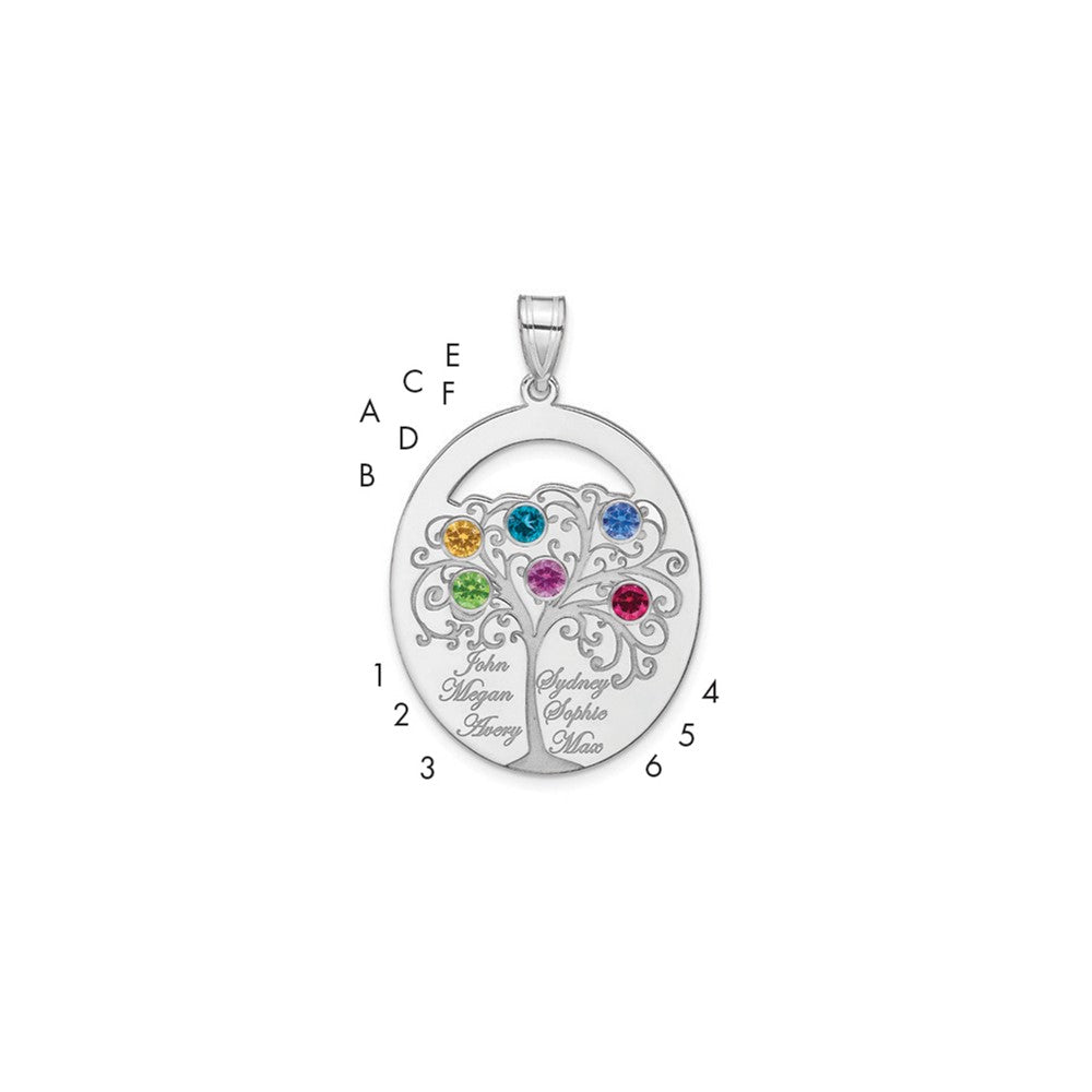 SSilver/Rhod-plated 6 Birthstone w/SSilver Bezel Family Pendant