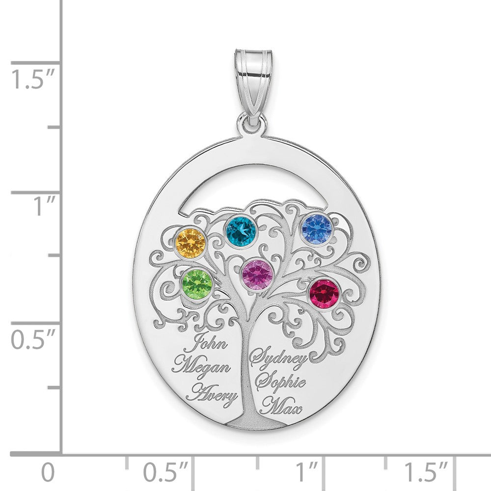 SSilver/Rhod-plated 6 Birthstone w/SSilver Bezel Family Pendant