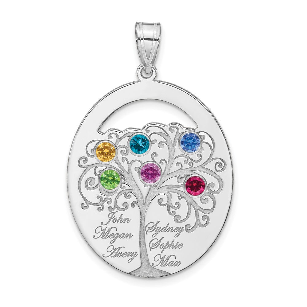 SSilver/Rhod-plated 6 Birthstone w/SSilver Bezel Family Pendant