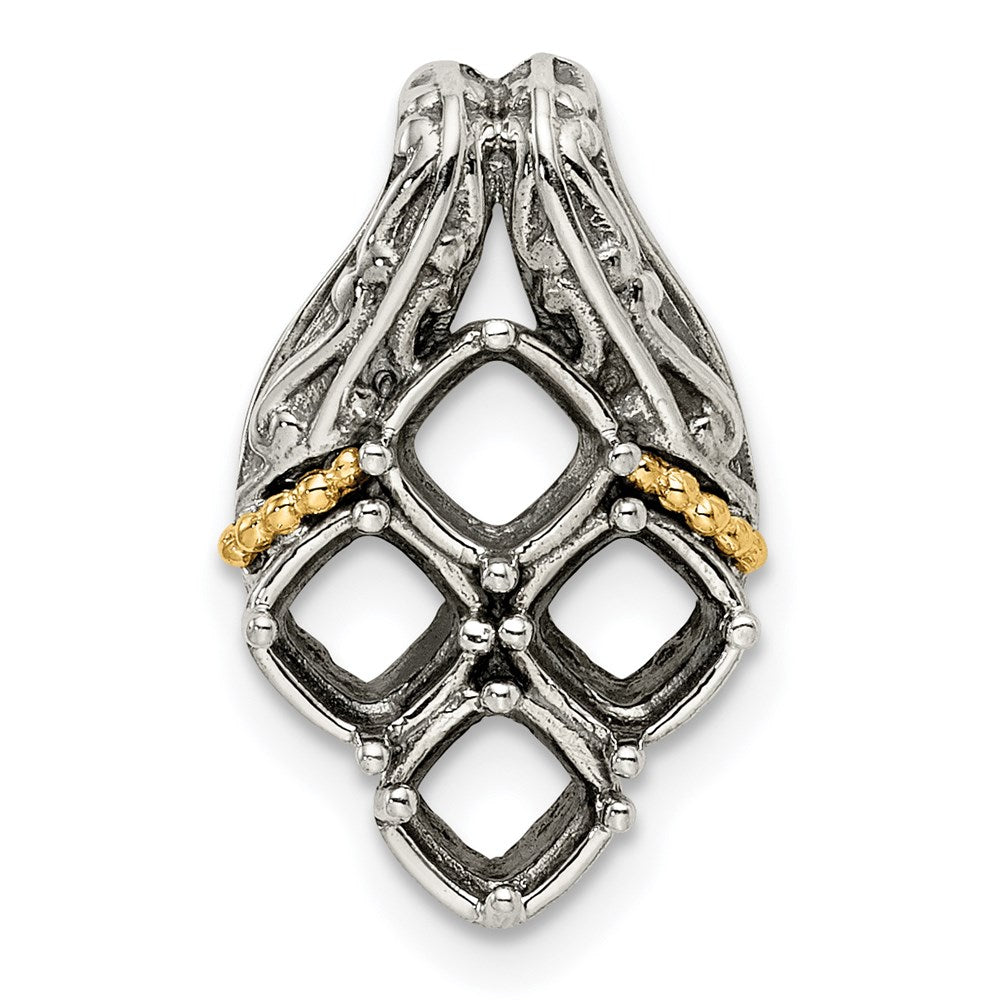 Sterling Silver Antiqued w/14k 4-stone Mother's Pendant Mounting