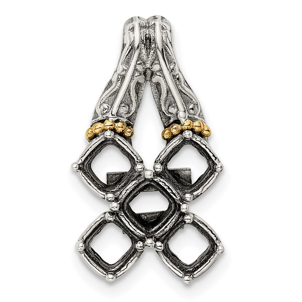 Sterling Silver Antiqued w/14k 5-stone Mother's Pendant Mounting