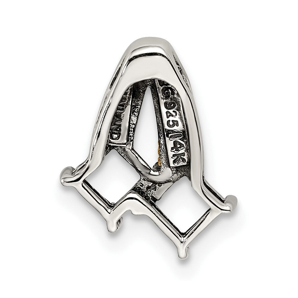 Sterling Silver Antiqued w/14k 2-stone w/Diamond Mothers Pendant Semi-Mount