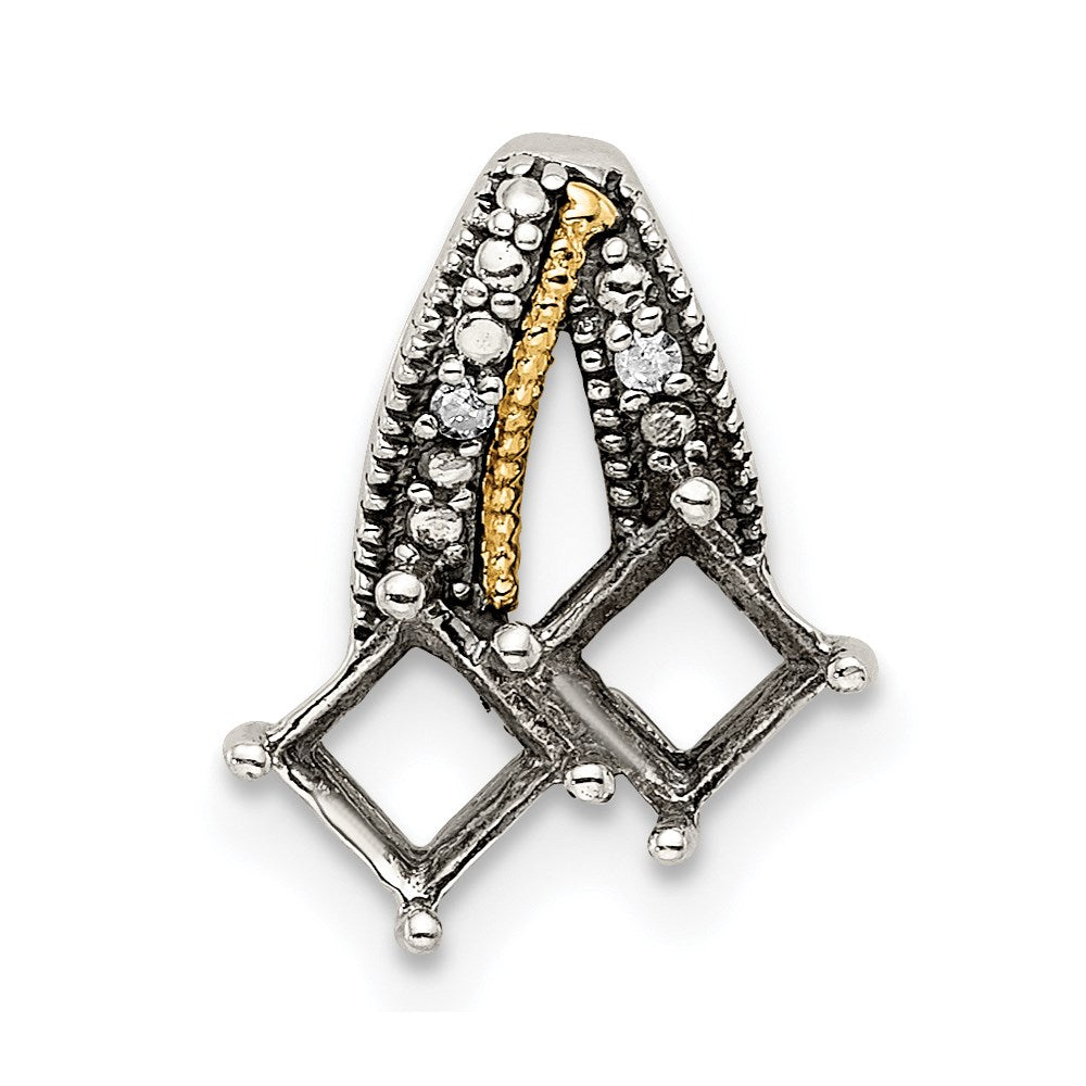 Sterling Silver Antiqued w/14k 2-stone w/Diamond Mothers Pendant Semi-Mount