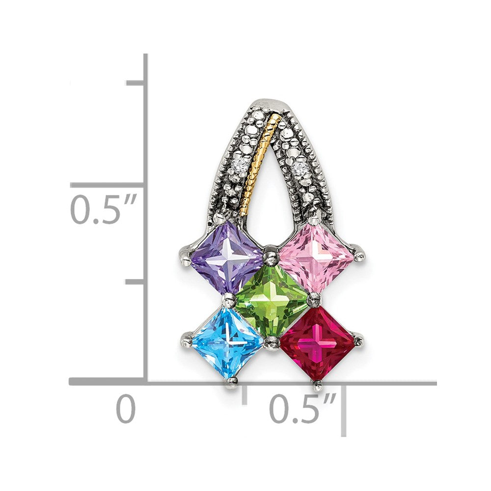 Sterling Silver Antiqued w/14k 5-stone w/Diamond Mothers Pendant Semi-Mount