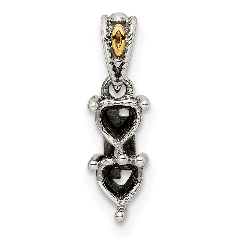 Sterling Silver Antiqued w/14k 2-stone Mother's Pendant Mounting