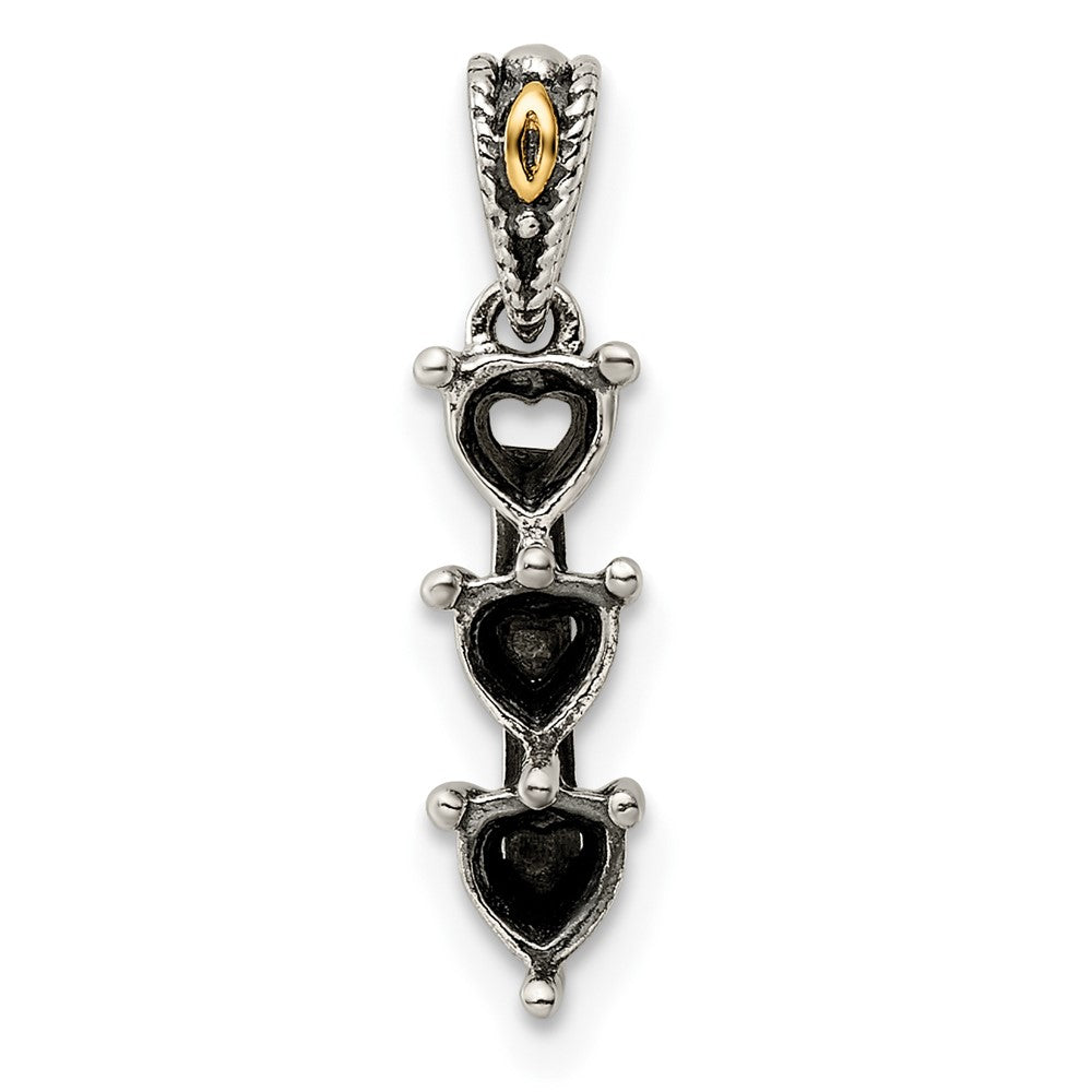 Sterling Silver Antiqued w/14k 3-stone Mother's Pendant Mounting