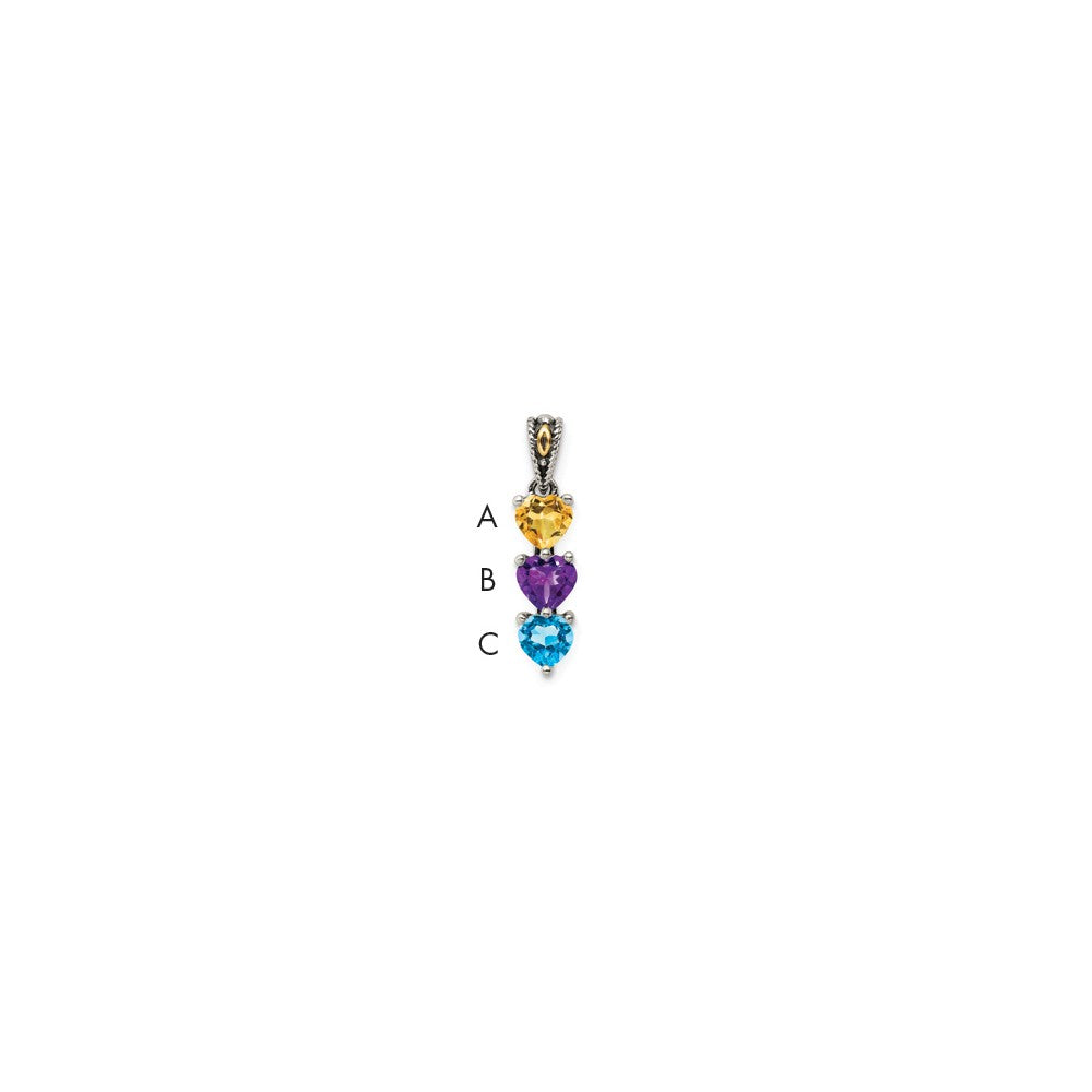Sterling Silver Antiqued w/14k 3-stone Mother's Pendant Mounting