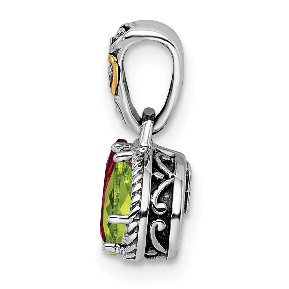 Sterling Silver Antiqued w/14k 2-stone w/Diamond Mothers Pendant Semi-Mount