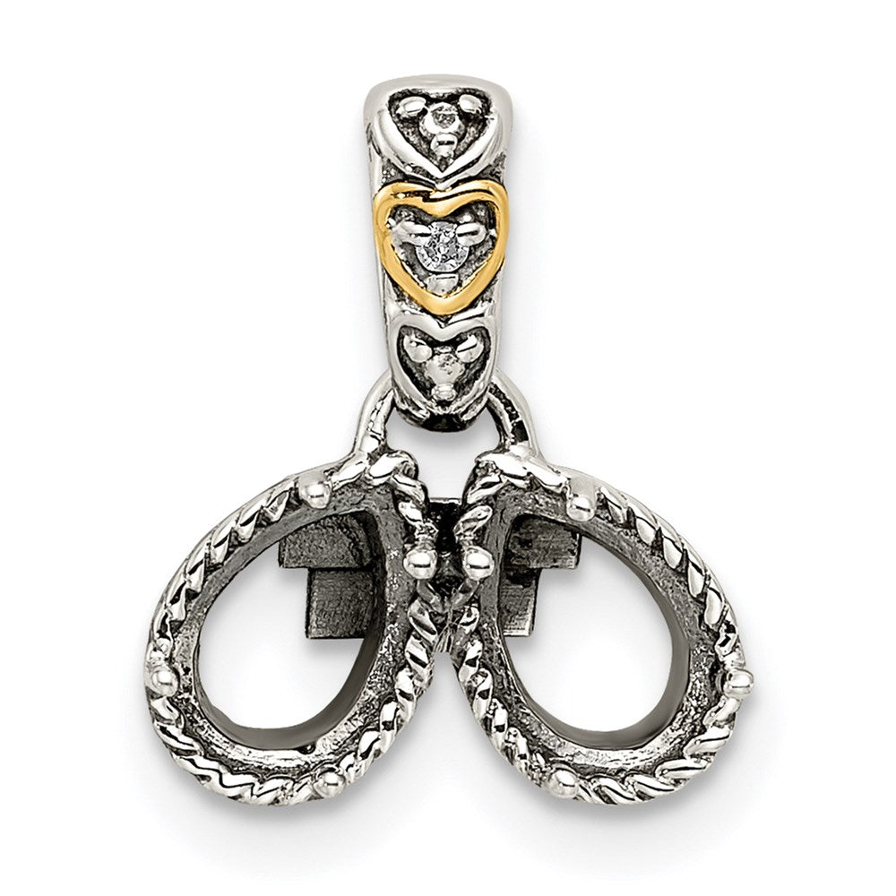 Sterling Silver Antiqued w/14k 2-stone w/Diamond Mother's Pendant