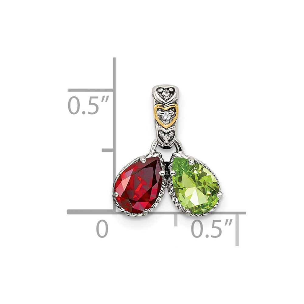 Sterling Silver Antiqued w/14k 2-stone w/Diamond Mothers Pendant Semi-Mount