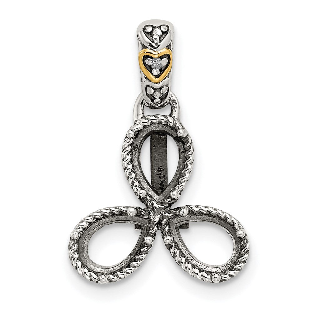Sterling Silver Antiqued w/14k 3-stone w/Diamond Mother's Pendant