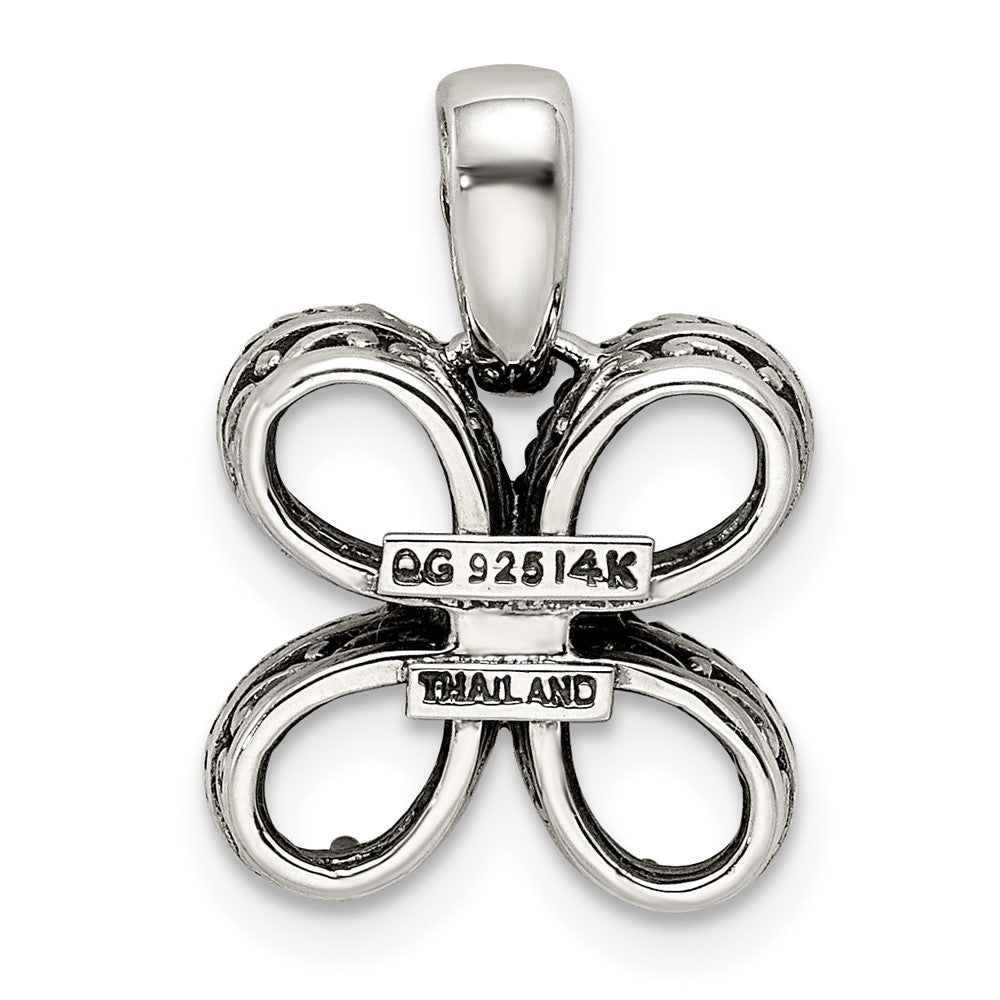 Sterling Silver Antiqued w/14k 4-stone w/Diamond Mother's Pendant