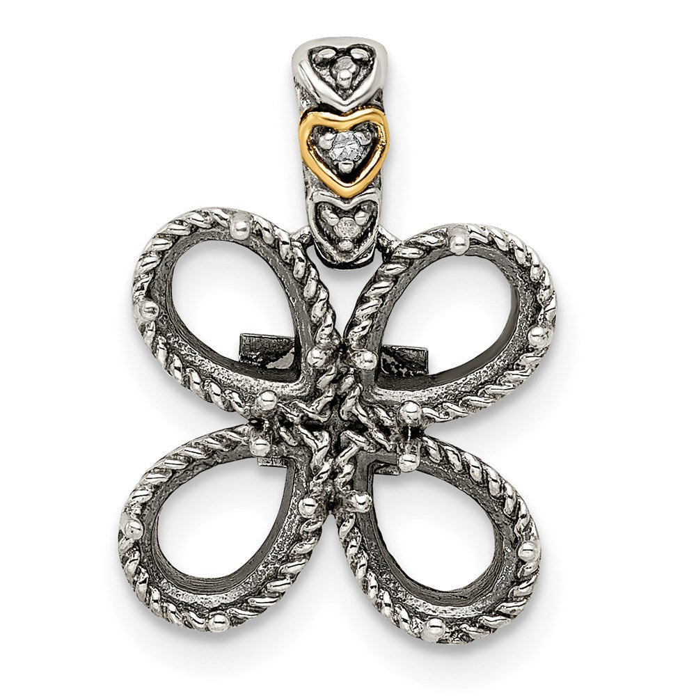 Sterling Silver Antiqued w/14k 4-stone w/Diamond Mother's Pendant