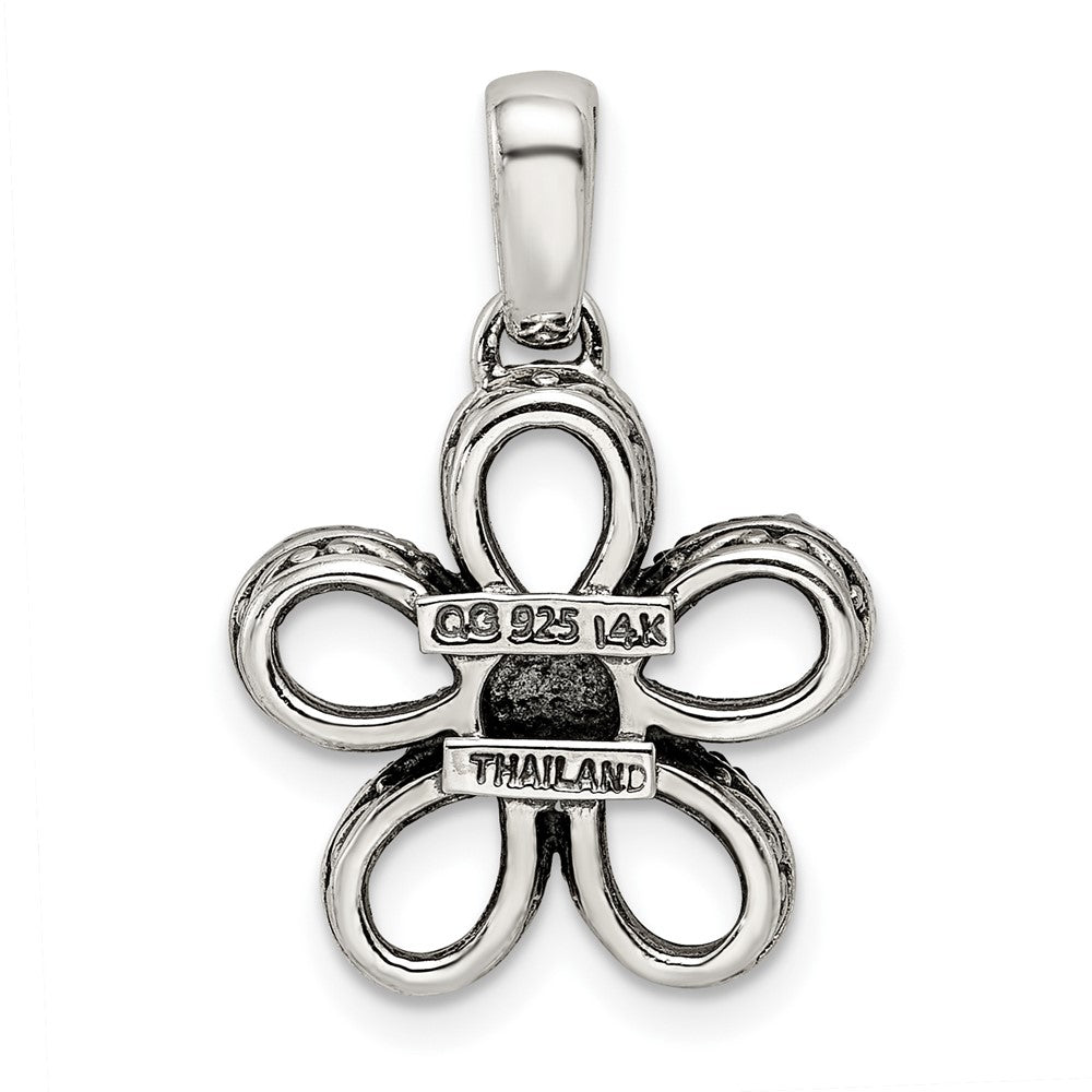 Sterling Silver Antiqued w/14k 5-stone w/Diamond Mother's Pendant