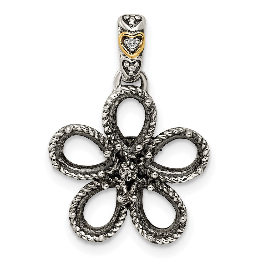 Sterling Silver Antiqued w/14k 5-stone w/Diamond Mothers Pendant Semi-Mount