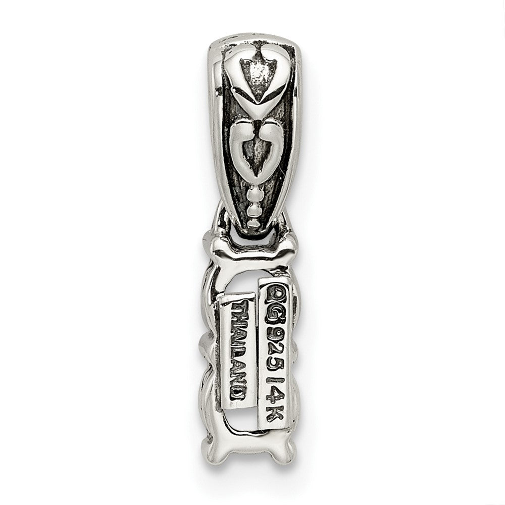 Sterling Silver Antiqued w/14k 2-stone w/Diamond Mothers Pendant Semi-Mount