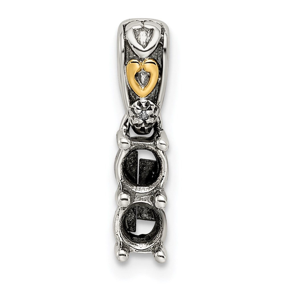 Sterling Silver Antiqued w/14k 2-stone w/Diamond Mothers Pendant Semi-Mount