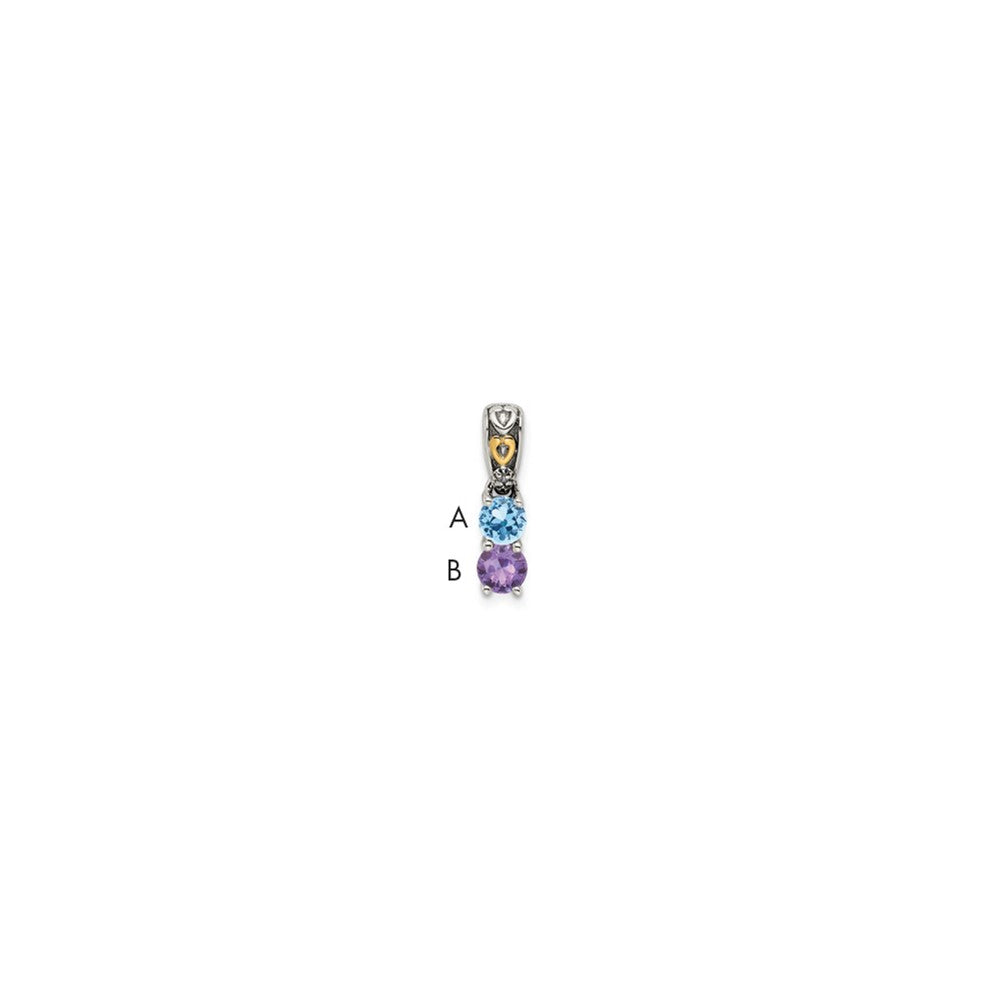 Sterling Silver Antiqued w/14k 2-stone w/Diamond Mother's Pendant