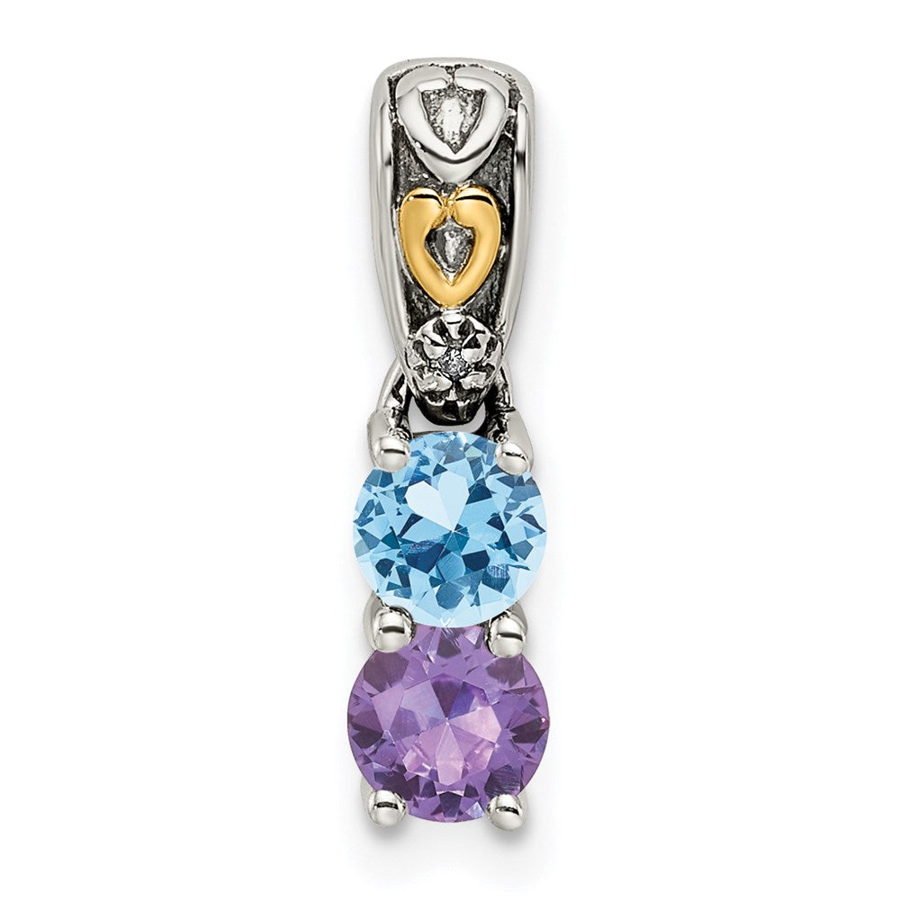 Sterling Silver Antiqued w/14k 2-stone w/Diamond Mothers Pendant Semi-Mount