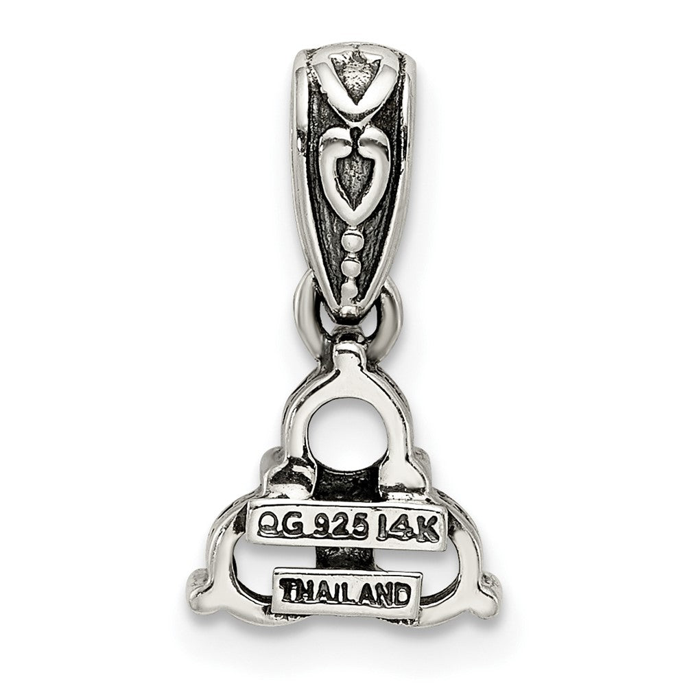 Sterling Silver Antiqued w/14k 3-stone w/Diamond Mothers Pendant Semi-Mount