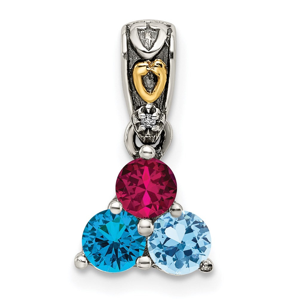 Sterling Silver Antiqued w/14k 3-stone w/Diamond Mothers Pendant Semi-Mount