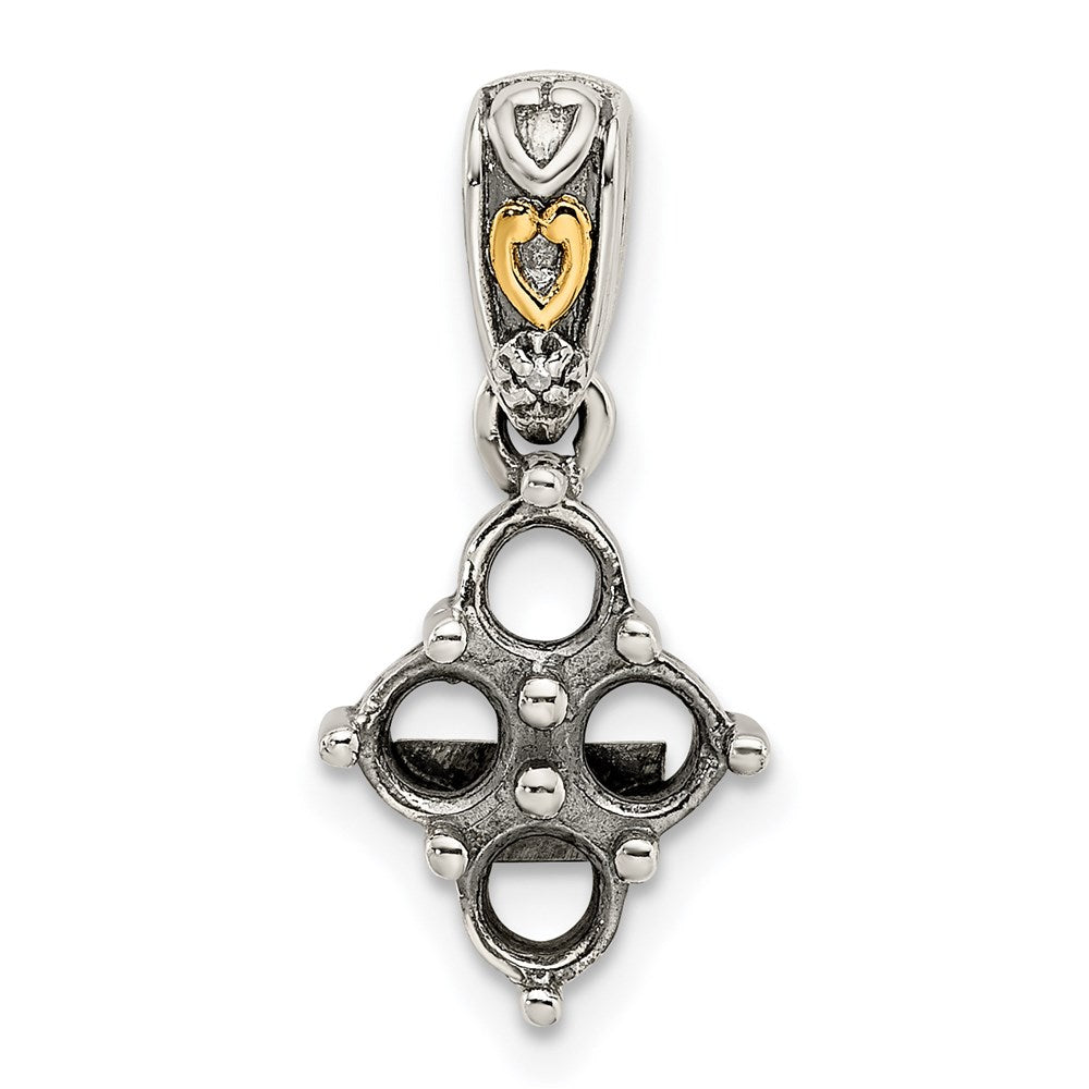 Sterling Silver Antiqued w/14k 4-stone w/Diamond Mothers Pendant Semi-Mount