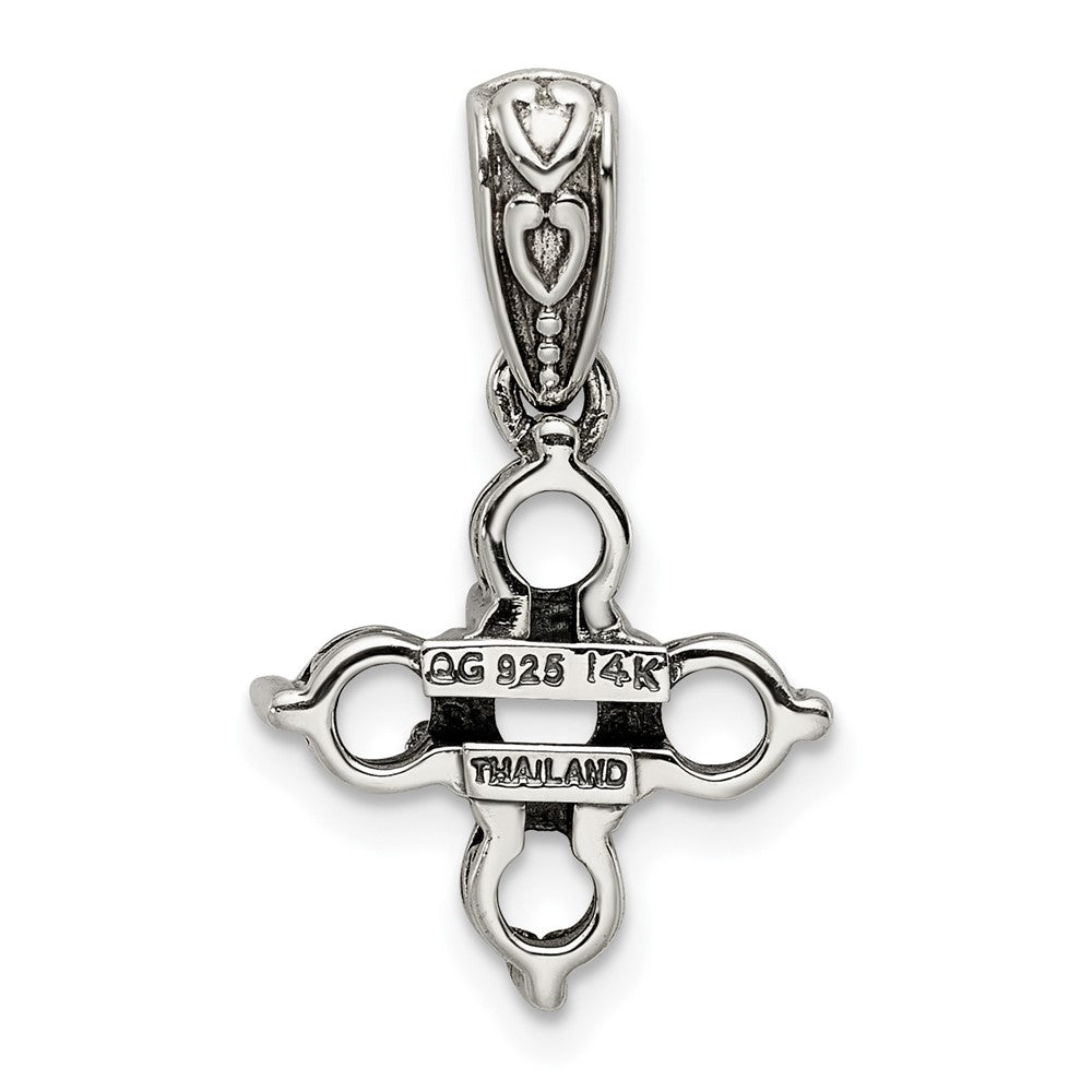 Sterling Silver Antiqued w/14k 5-stone w/Diamond Mother's Pendant
