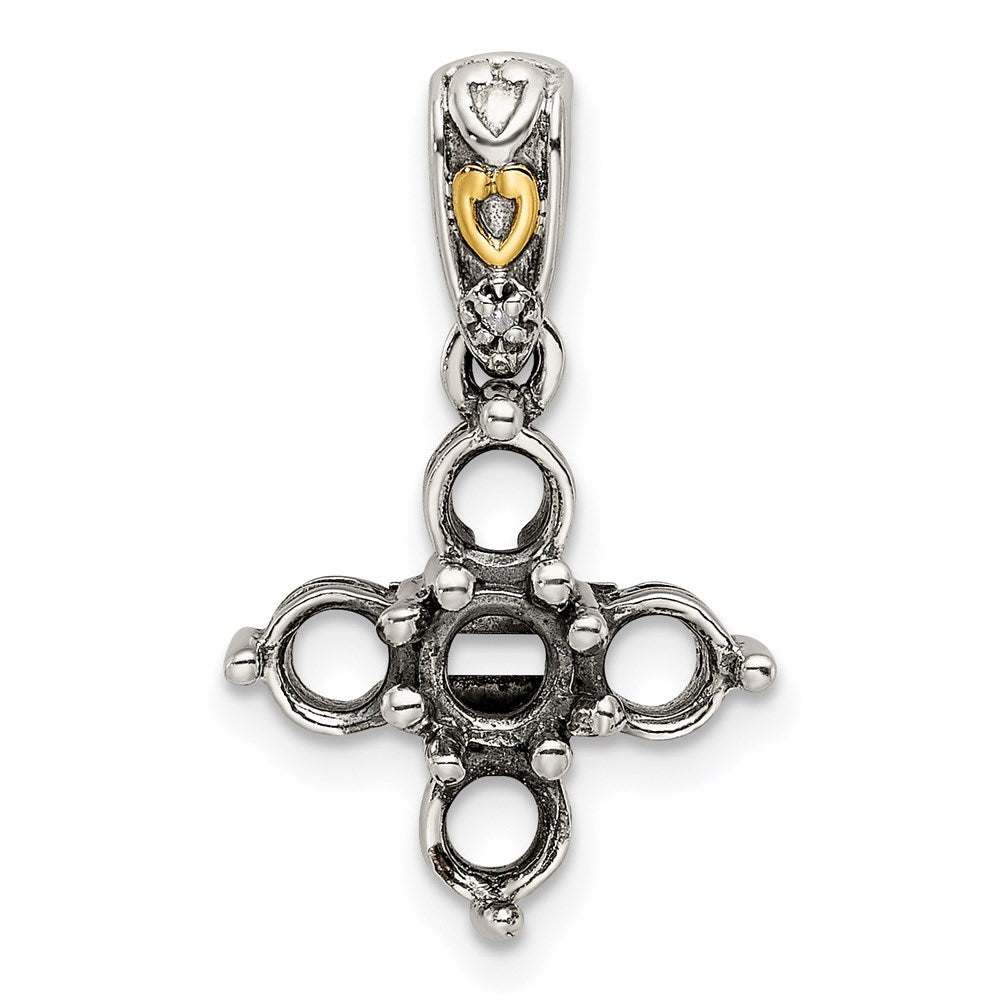 Sterling Silver Antiqued w/14k 5-stone w/Diamond Mother's Pendant