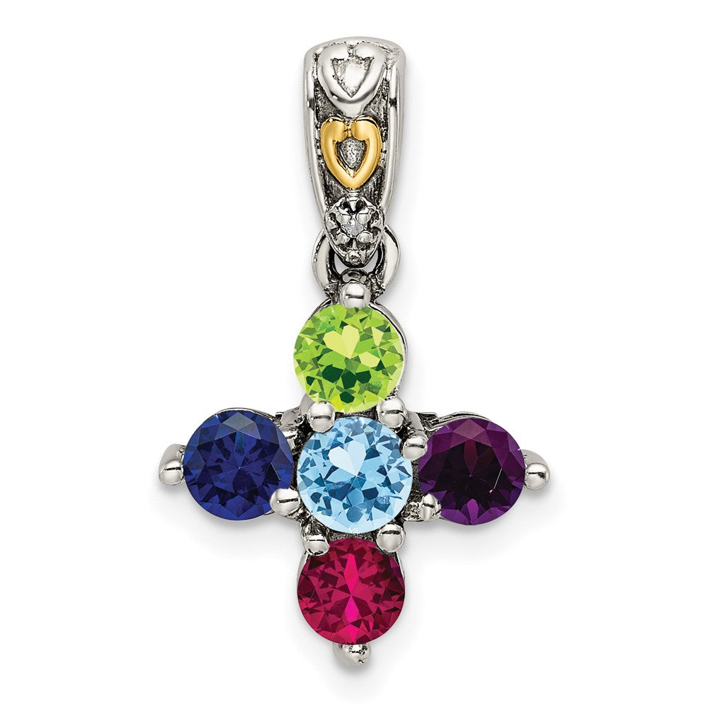 Sterling Silver Antiqued w/14k 5-stone w/Diamond Mothers Pendant Semi-Mount