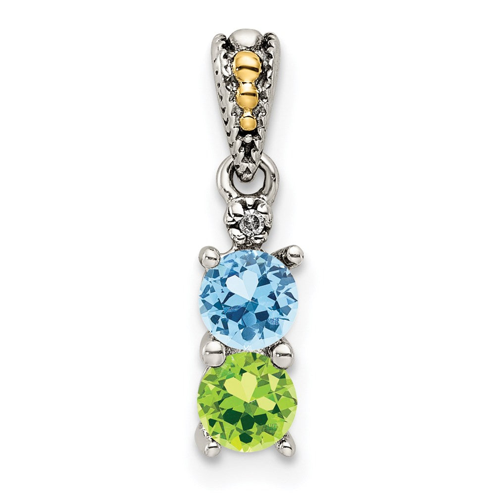 Sterling Silver Antiqued w/14k 2-stone w/Diamond Mother's Pendant