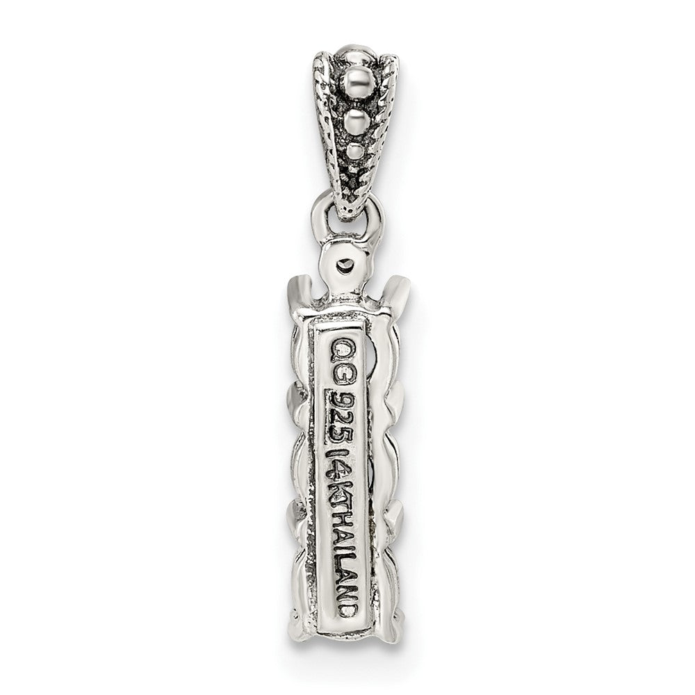 Sterling Silver Antiqued w/14k 3-stone w/Diamond Mother's Pendant