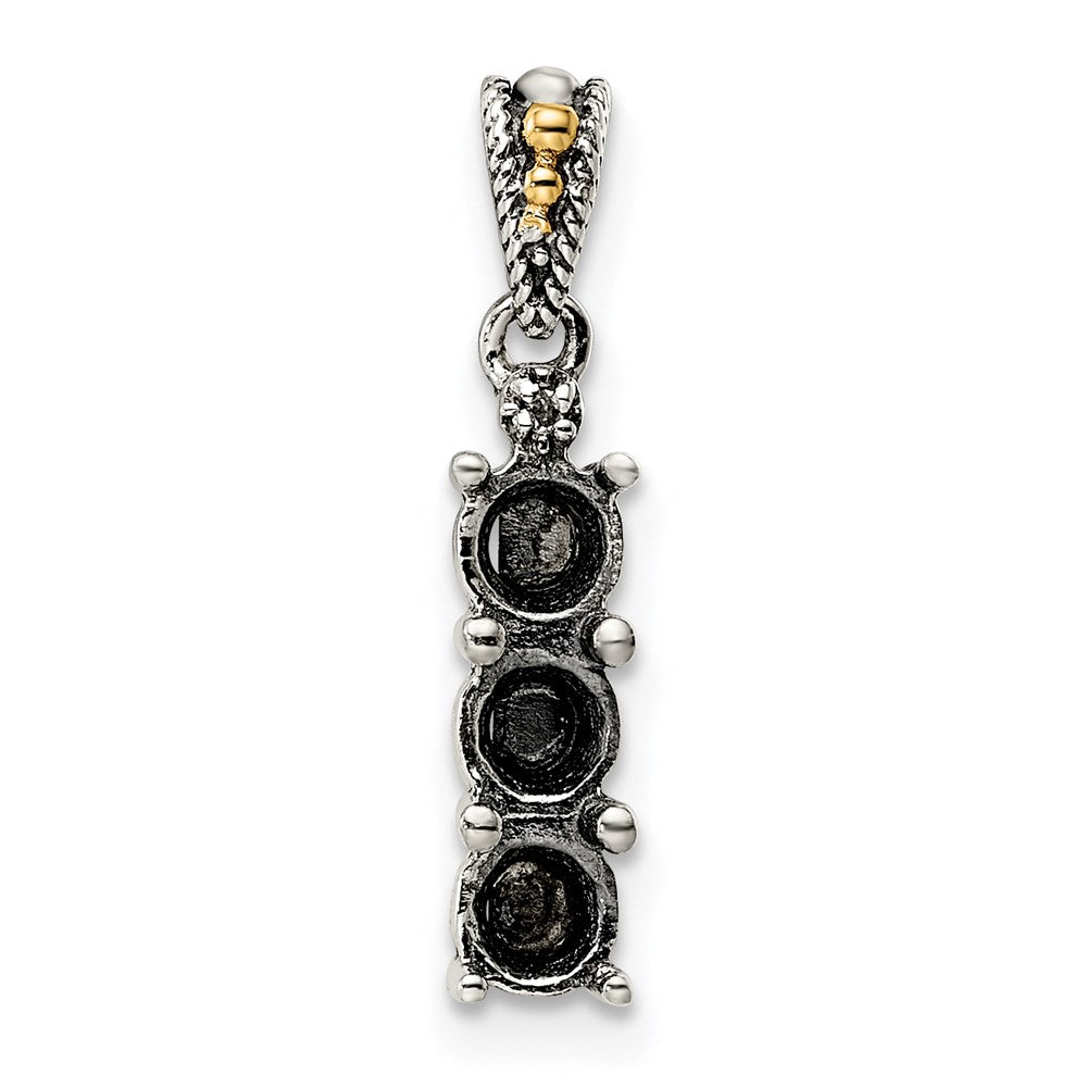 Sterling Silver Antiqued w/14k 3-stone w/Diamond Mothers Pendant Semi-Mount