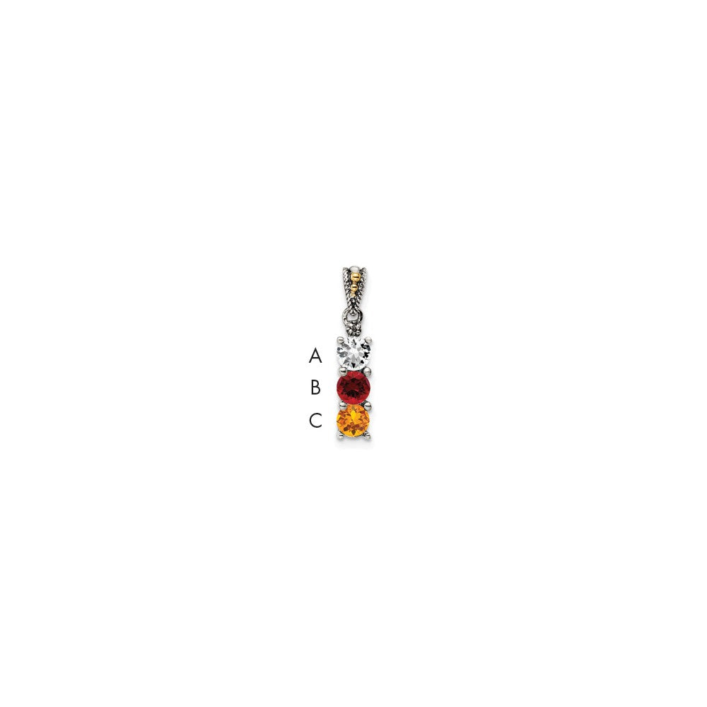 Sterling Silver Antiqued w/14k 3-stone w/Diamond Mothers Pendant Semi-Mount