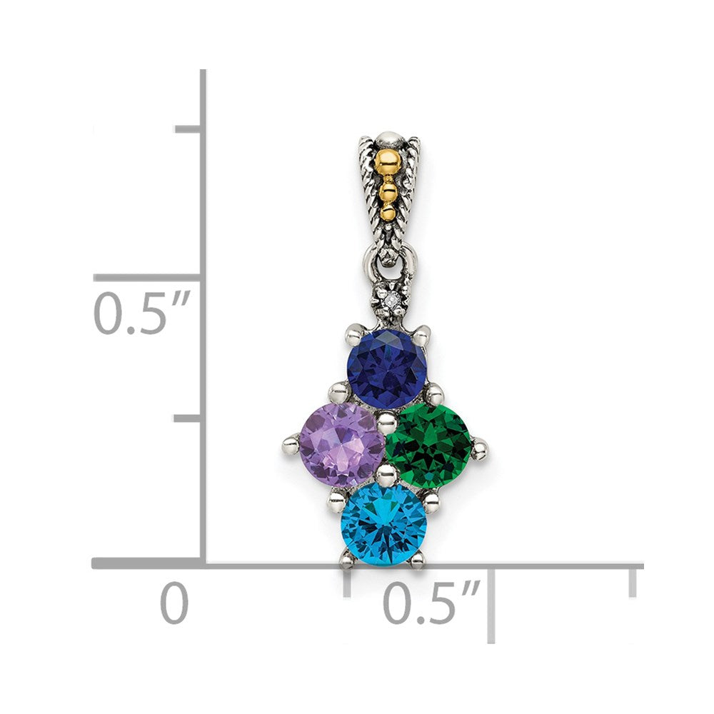 Sterling Silver Antiqued w/14k 4-stone w/Diamond Mothers Pendant Semi-Mount