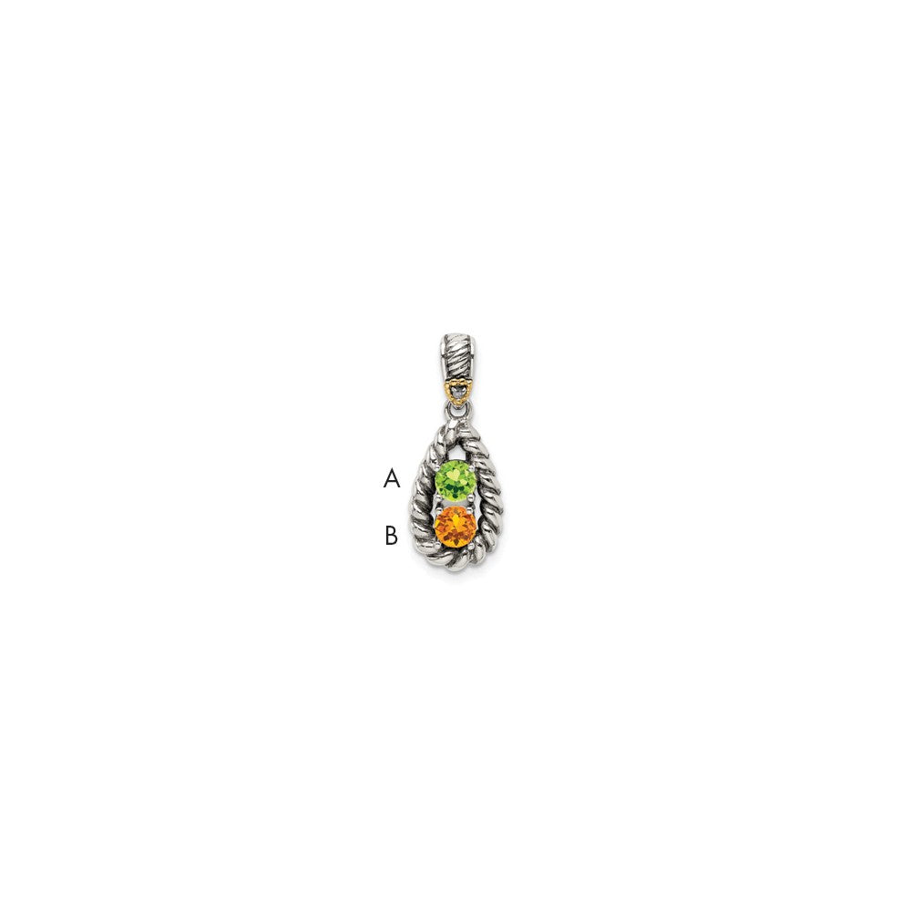 Sterling Silver Antiqued w/14k 2-stone w/Diamond Mother's Pendant