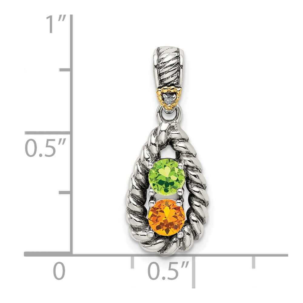 Sterling Silver Antiqued w/14k 2-stone w/Diamond Mothers Pendant Semi-Mount