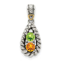 Sterling Silver Antiqued w/14k 2-stone w/Diamond Mothers Pendant Semi-Mount