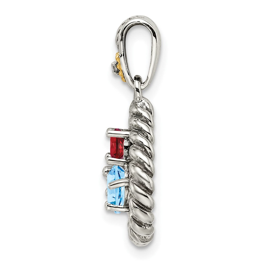 Sterling Silver Antiqued w/14k 3-stone w/Diamond Mother's Pendant