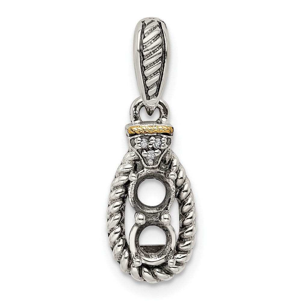 Sterling Silver Antiqued w/14k 2-stone w/Diamond Mother's Pendant