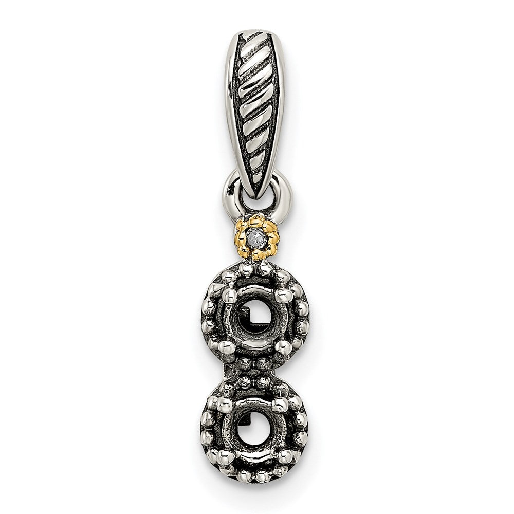 Sterling Silver Antiqued w/14k 2-stone w/Diamond Mother's Pendant